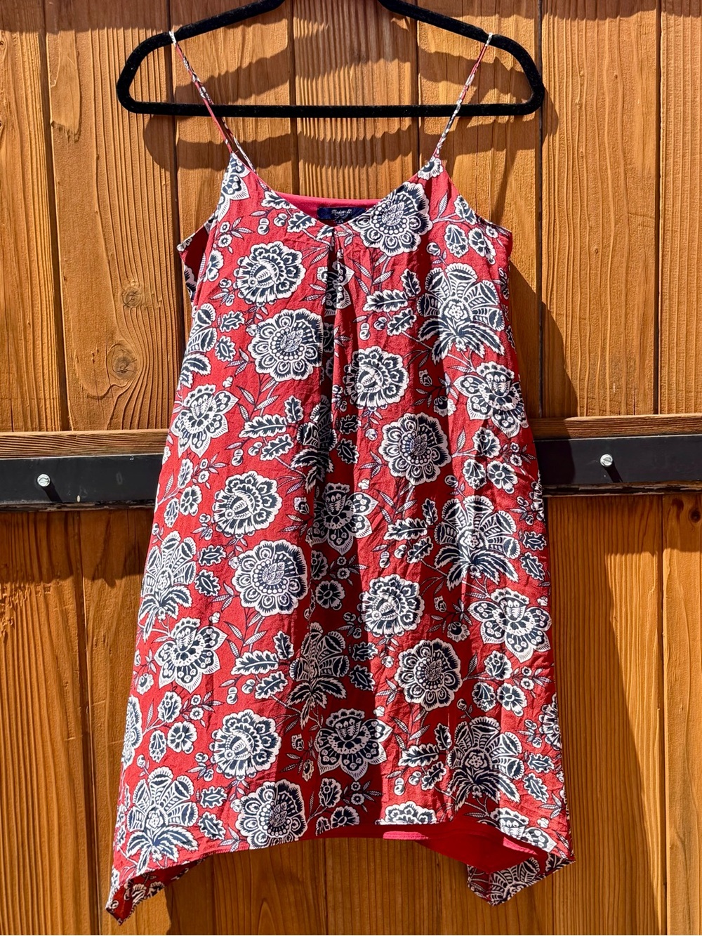 Madewell Italian Floral Silk Trapeze Cami Red Rust Dress